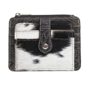 Western Wallet Black and White Cowhide Card Holder Tooled Leather Cowgirl Style